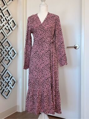 Pink Leopard Print Wrap Maxi Dress